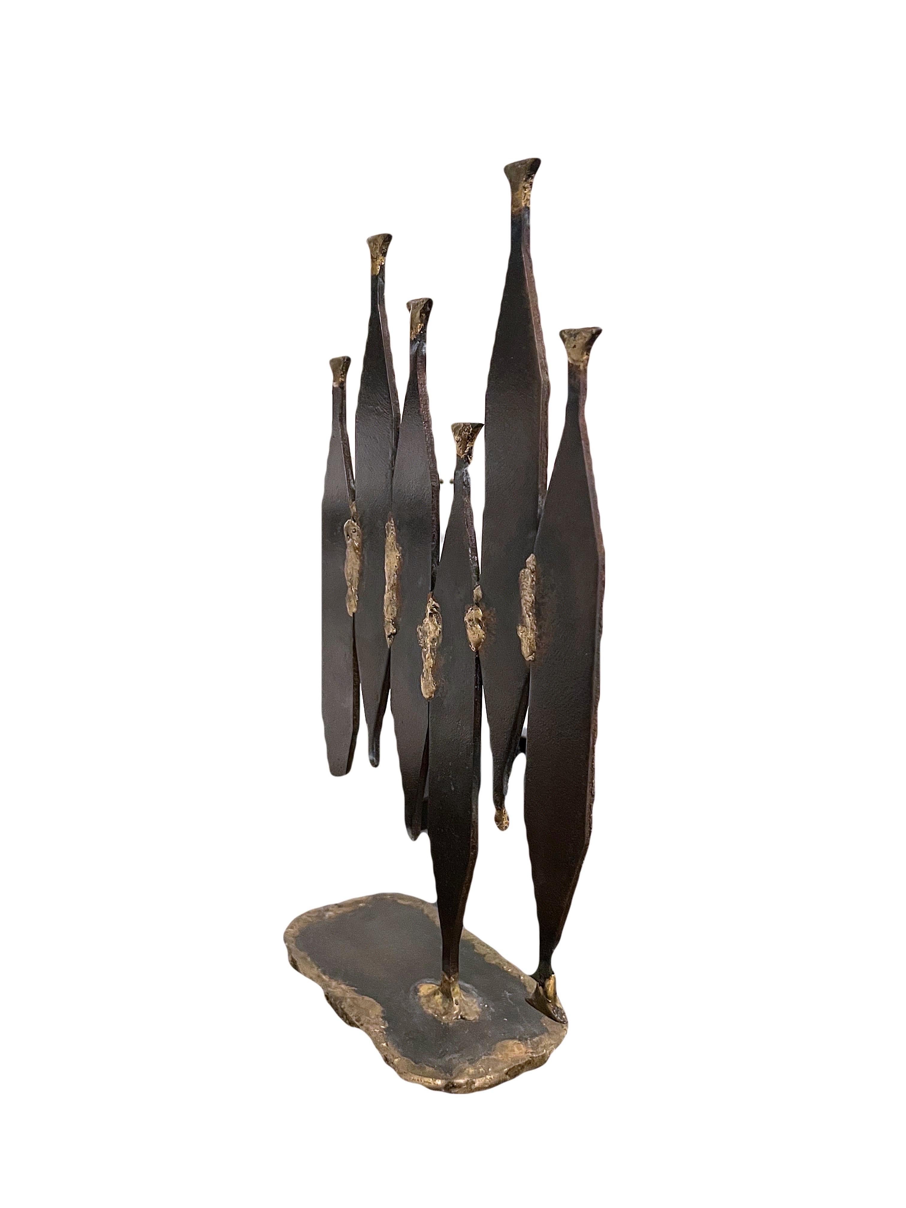Vintage Brutalist Iron and Bronze Table Sculpture For Sale 1