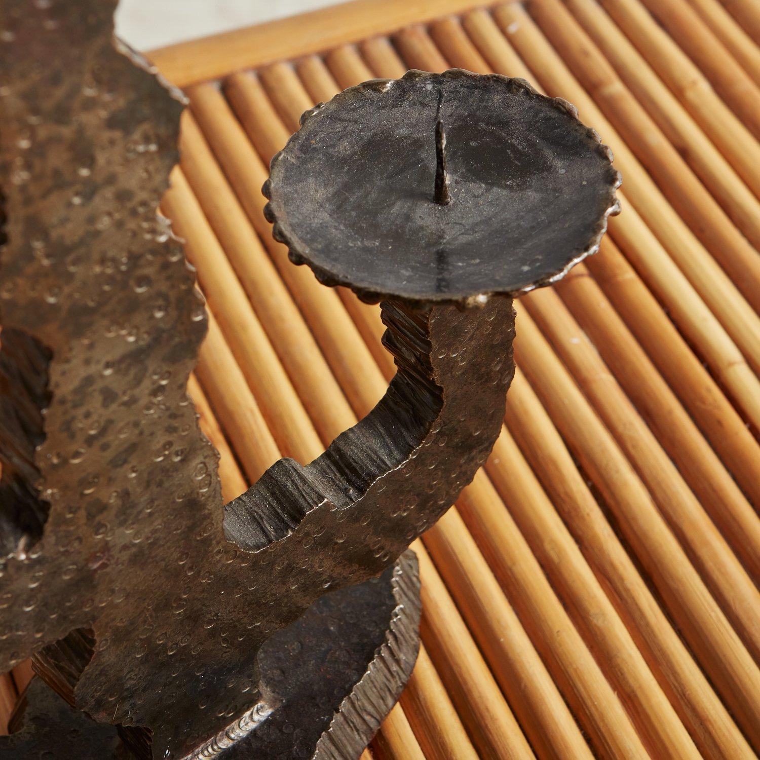 Late 20th Century Vintage Brutalist Iron Cactus Candleholder, 1970s