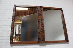 Vintage Brutalist Lane "Pueblo" Polychromed Wall Mirror in Oak