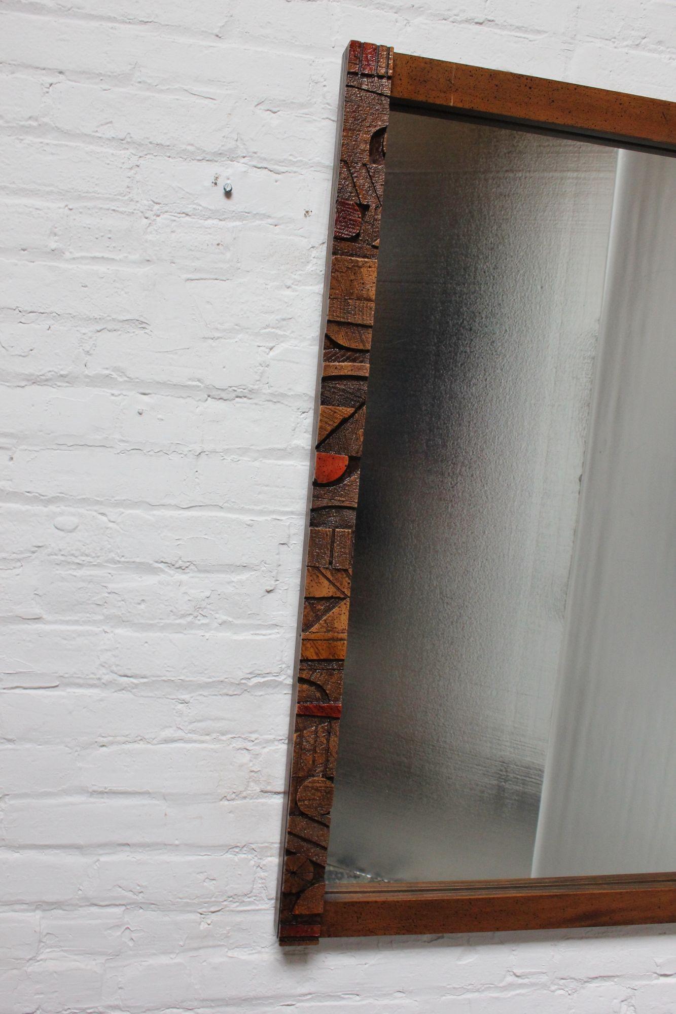 Brutalistischer Lane „Pueblo“-Wandspiegel aus Eiche, polychromiert im Zustand „Gut“ im Angebot in Brooklyn, NY