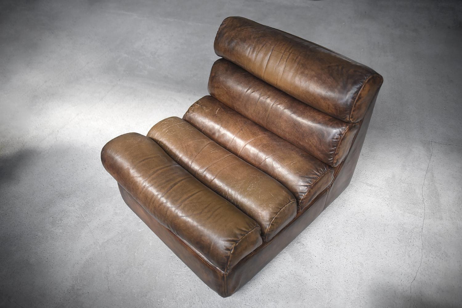 Pair of Rare Vintage Brutalist Dark Brown Leather Armchairs on Wheels, 1960s For Sale 10