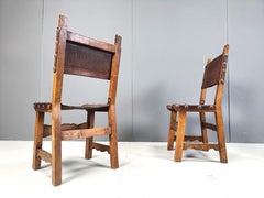 Vintage brutalist leather spanish dining chairs, 1960s