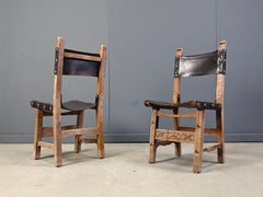 Vintage brutalist leather spanish dining chairs, 1960s