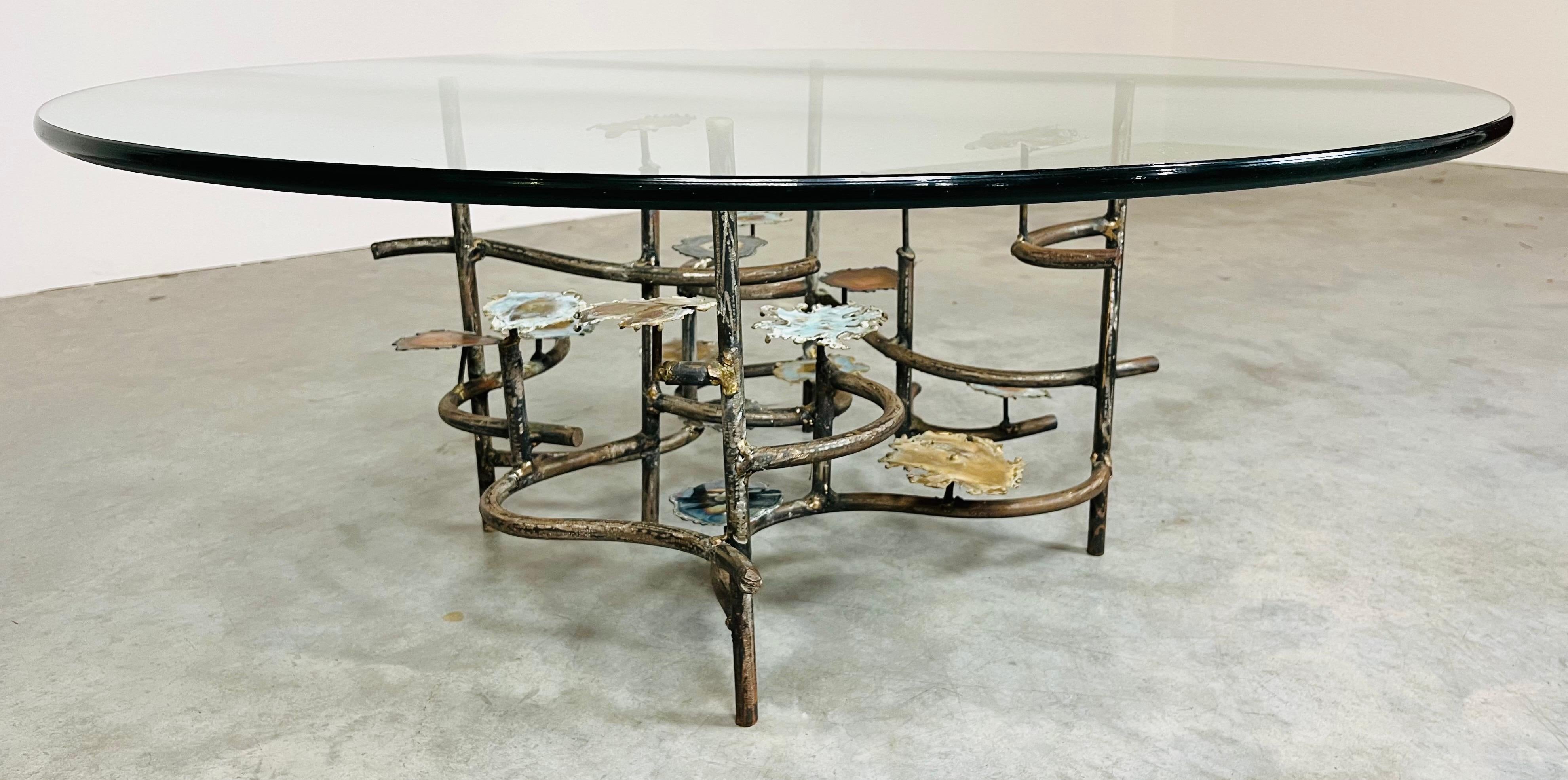 Brass Vintage Brutalist ‘Lily’ Cocktail Or Coffee Table After Silas Seandel  For Sale