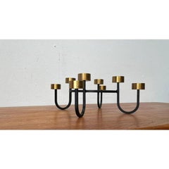 Vintage Brutalist Metal Candleholder, Black Finish, 1960s Design