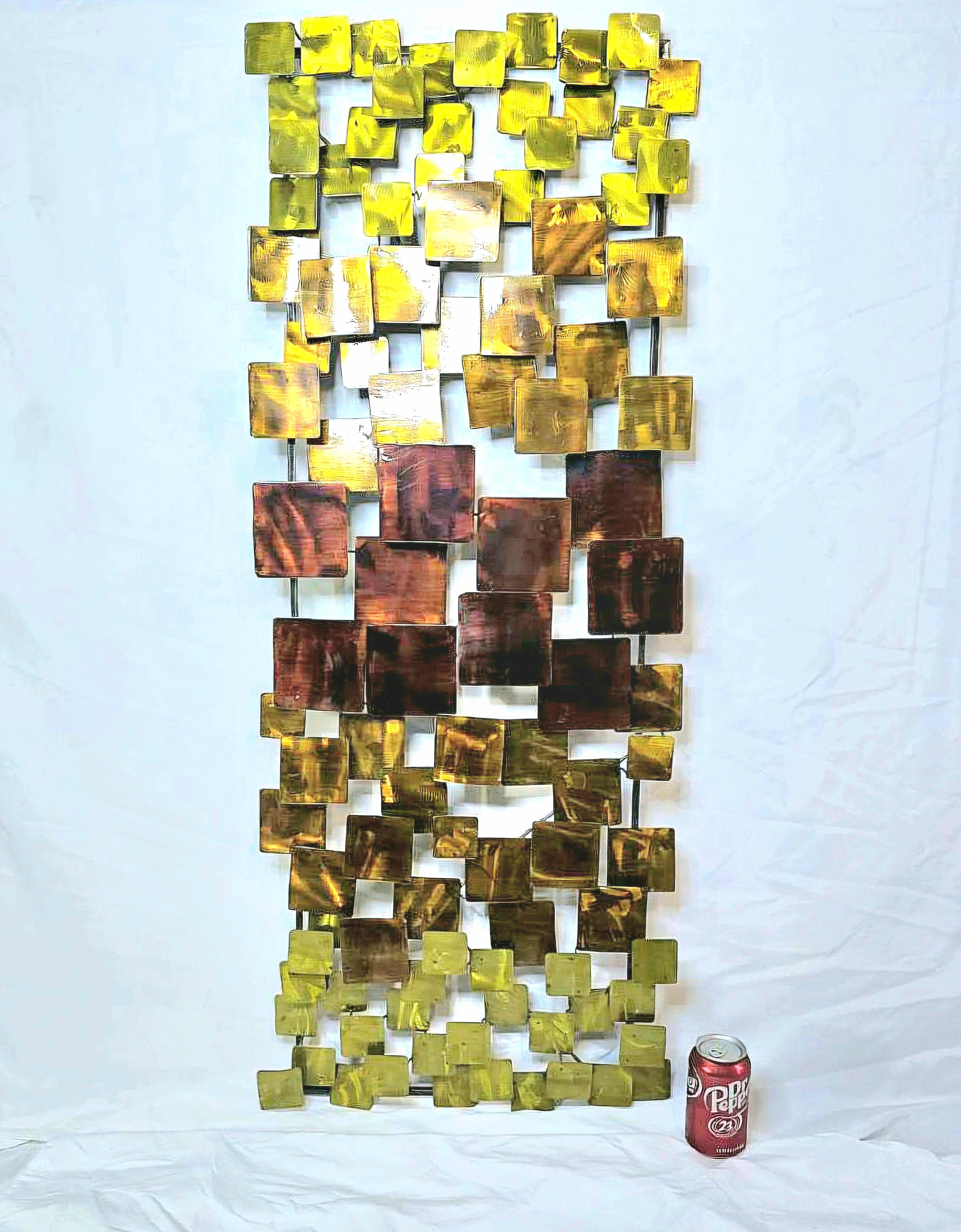 Metal Vintage brutalist metal wall sculptures in the style of Curtis Jere, a pair For Sale