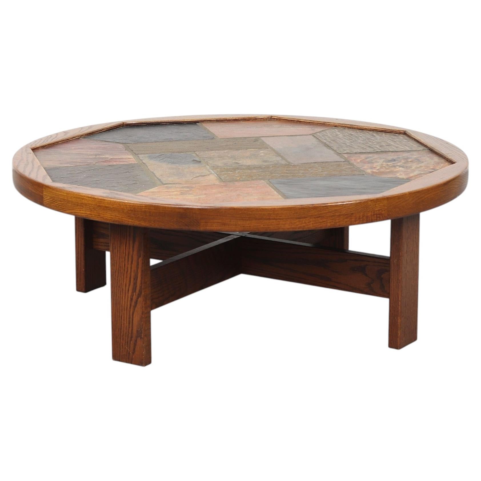 Mesa de centro vintage de diseño Brutalista de mediados de siglo con azulejos incrustados