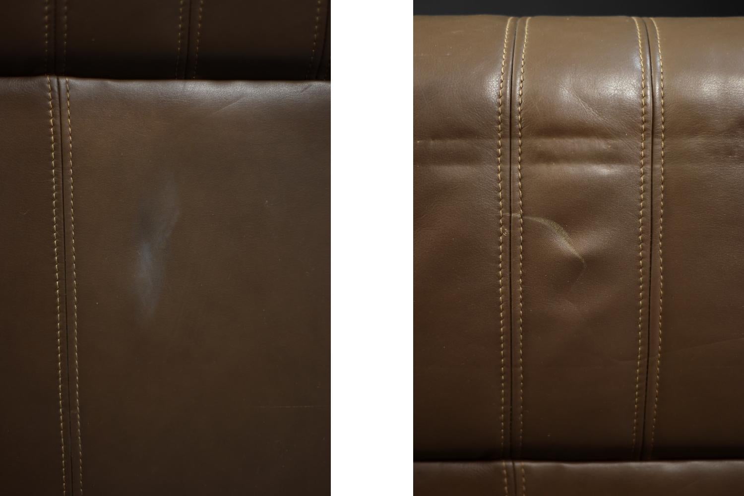 Vintage Brutalist Mid-Century German Modern Brown Leather 4-Seater Sofa, 1970s For Sale 11