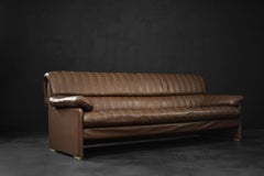 Vintage Brutalist Mid-Century German Modern Brown Leather 4-Seater Sofa, 1970s