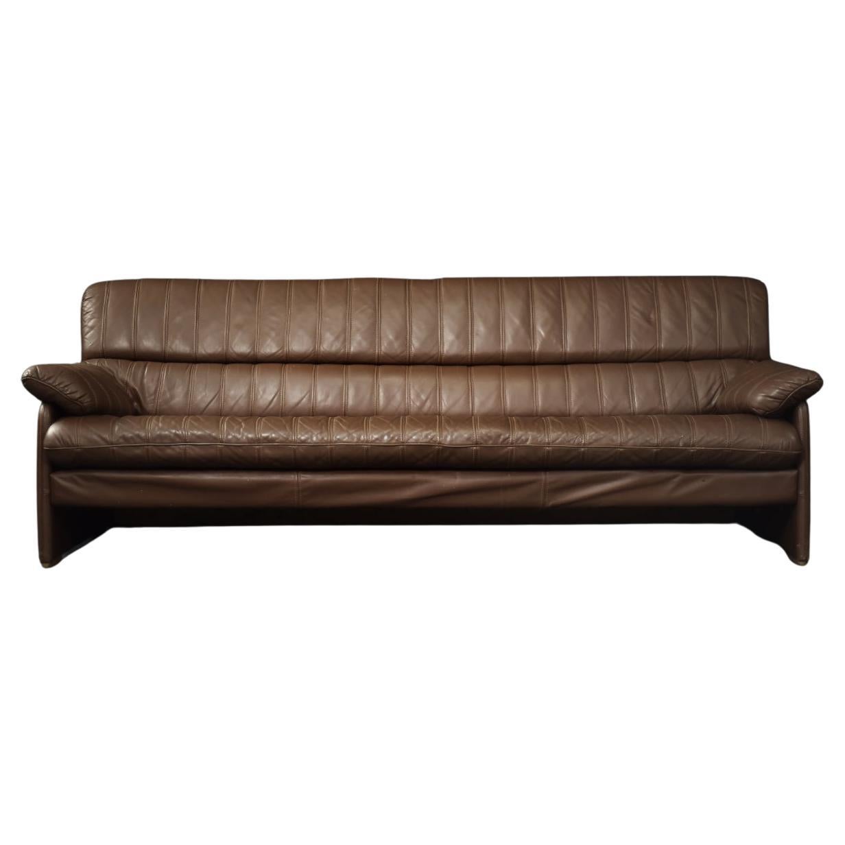 Vintage Brutalist Mid-Century German Modern Brown Leather 4-Seater Sofa, 1970s For Sale