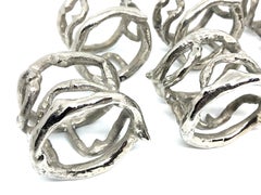 Vintage Brutalist Mid-Century Modern Napkin Rings Set of Six, German, 1970s