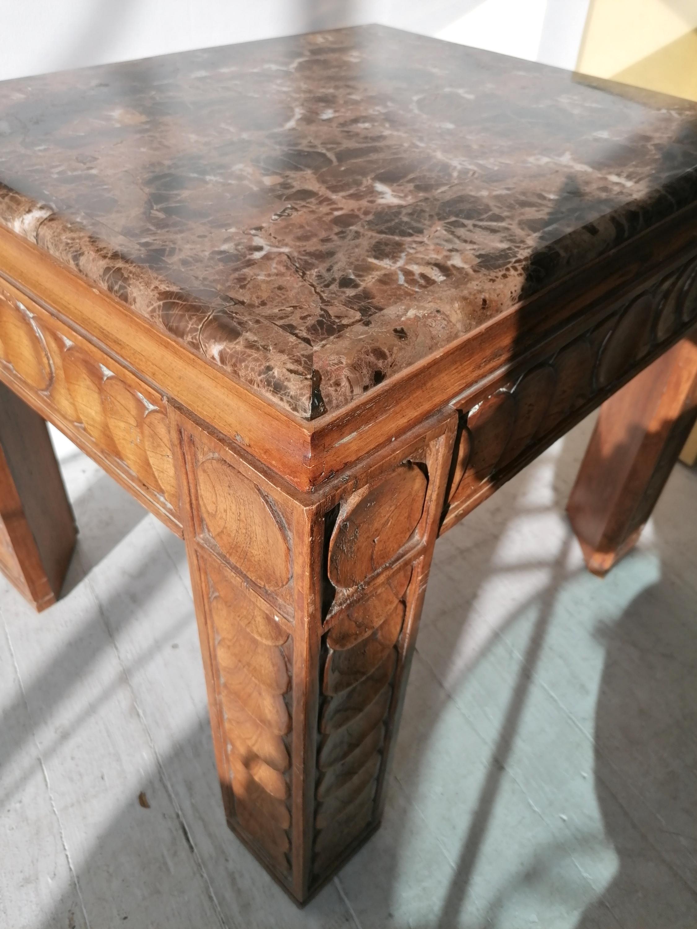Vintage Brutalist Mid Century Oak & Marble Side/ End Table, C1960s / 70s 5