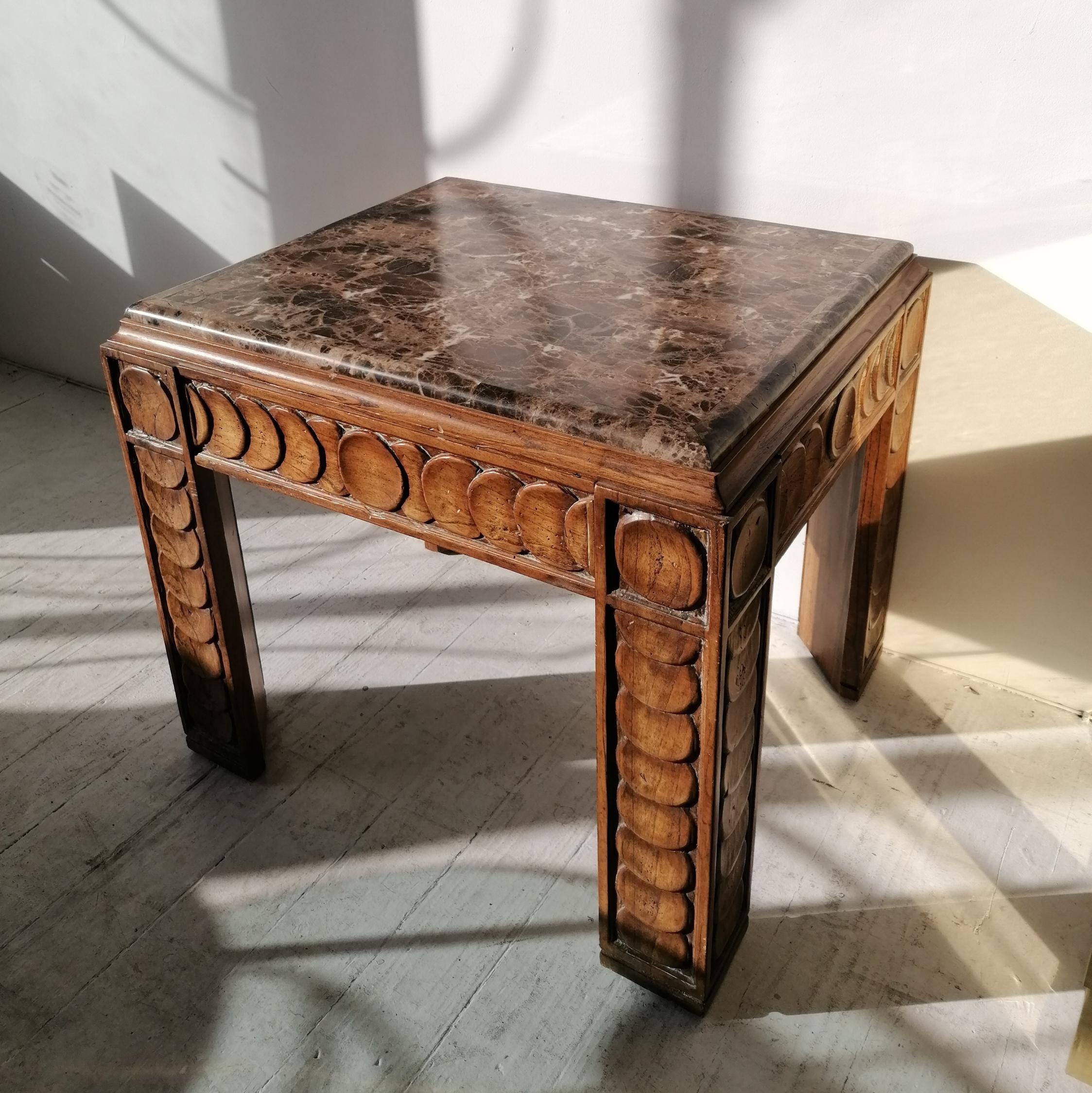American Vintage Brutalist Mid Century Oak & Marble Side/ End Table, C1960s / 70s