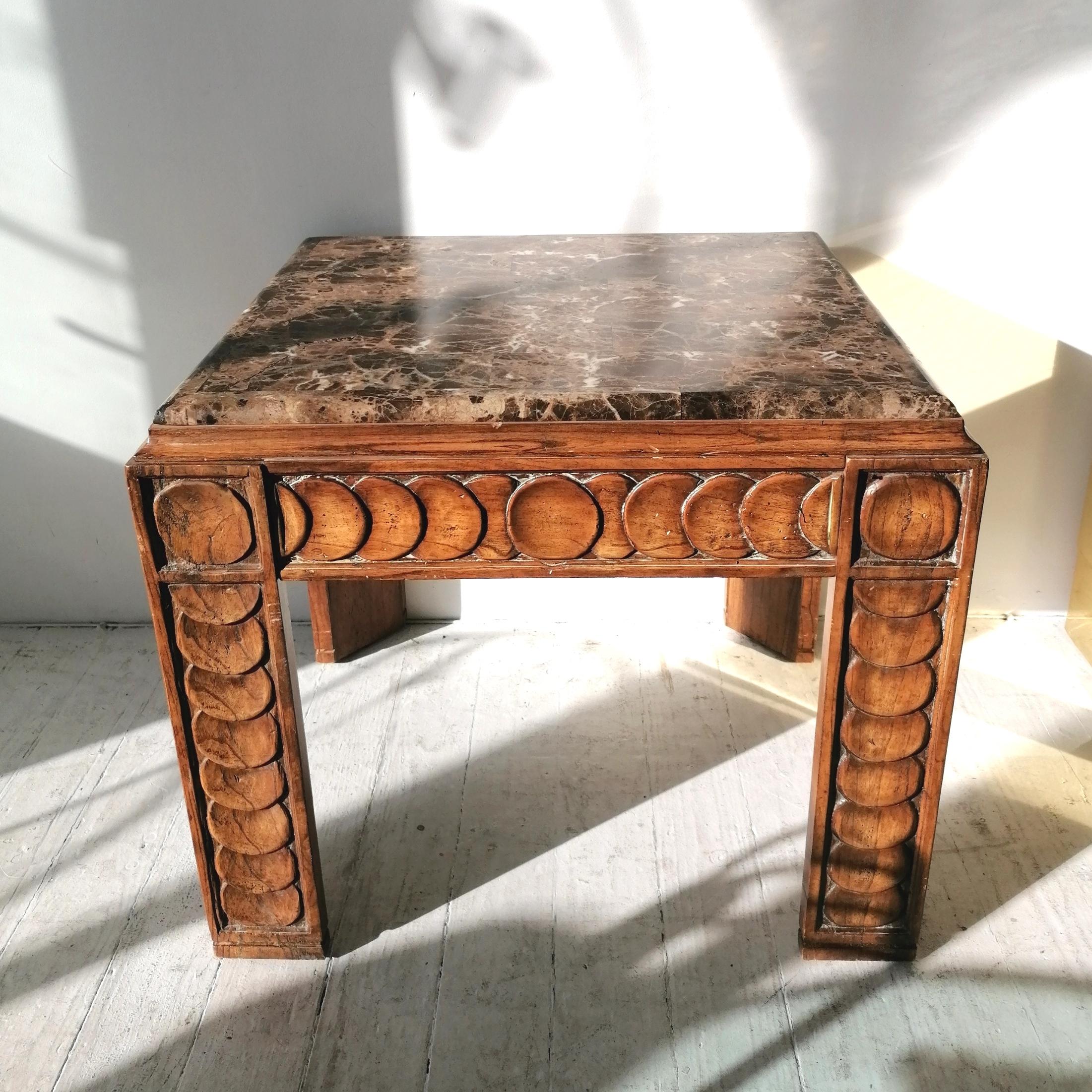 Vintage Brutalist Mid Century Oak & Marble Side/ End Table, C1960s / 70s In Good Condition In Hastings, GB