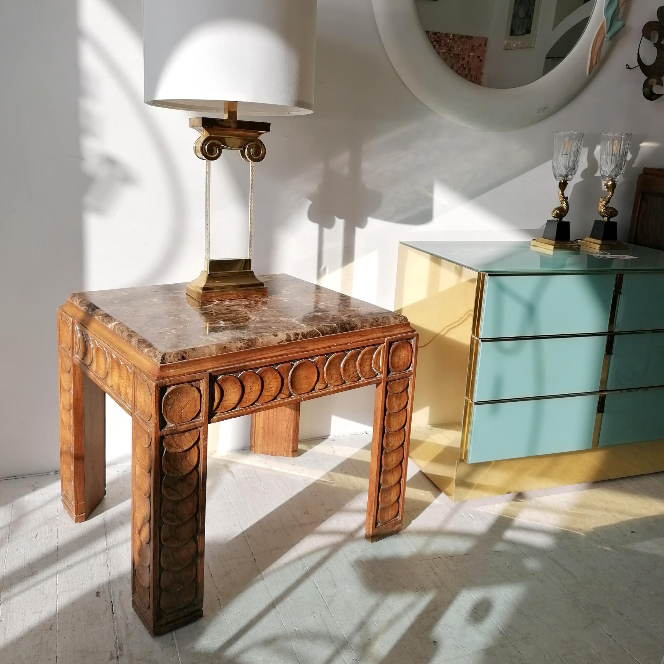 20th Century Vintage Brutalist Mid Century Oak & Marble Side/ End Table, C1960s / 70s