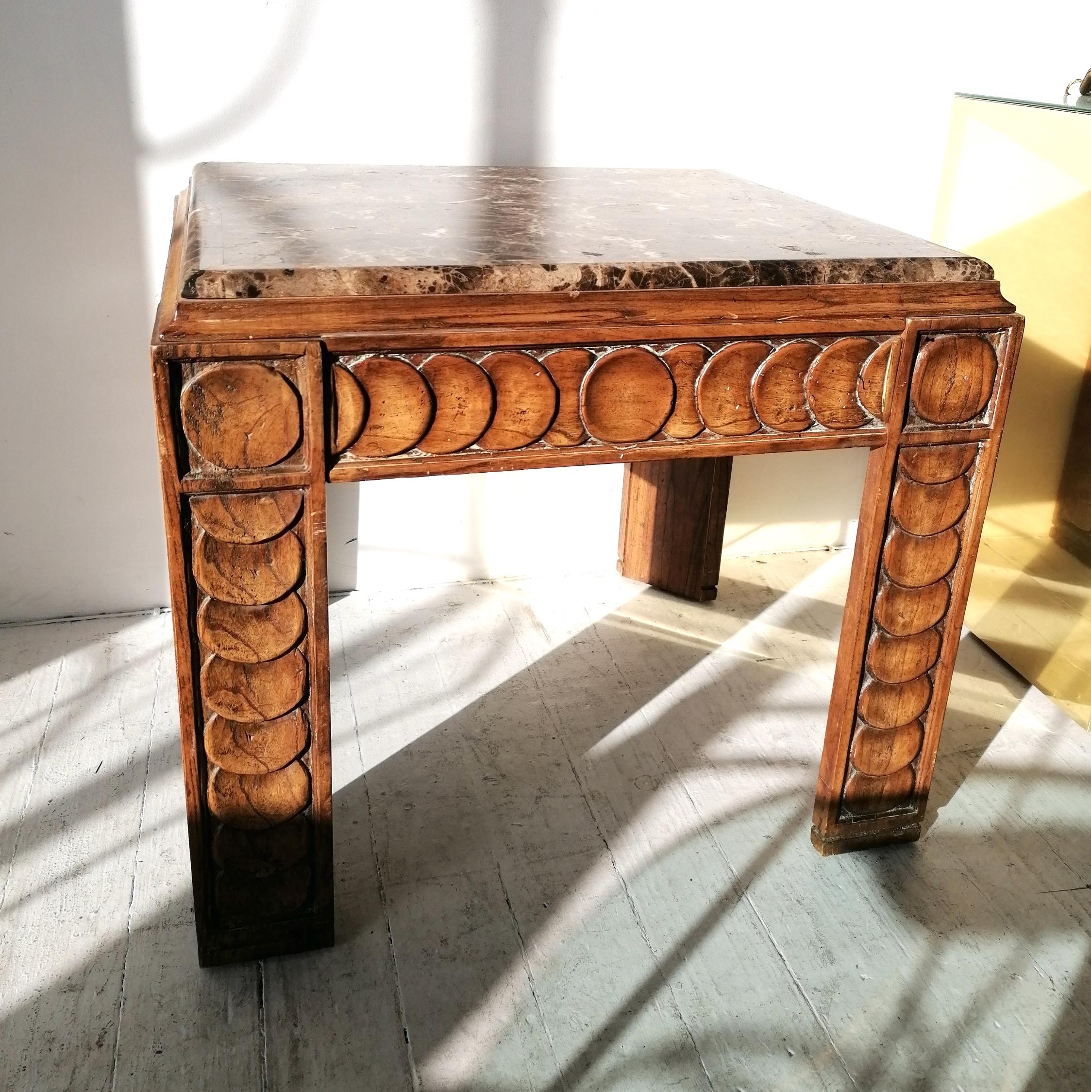 Vintage Brutalist Mid Century Oak & Marble Side/ End Table, C1960s / 70s 1