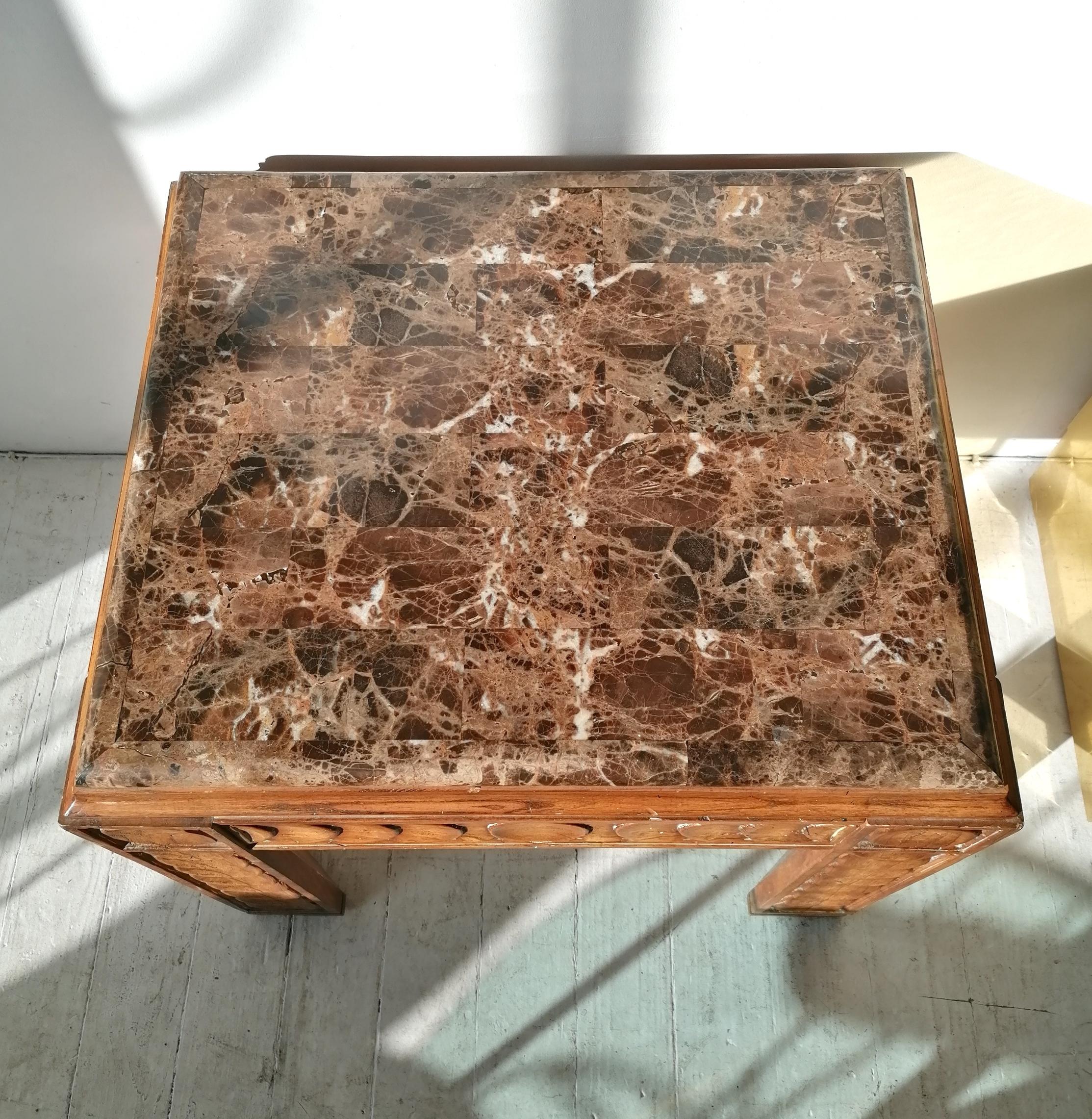 Vintage Brutalist Mid Century Oak & Marble Side/ End Table, C1960s / 70s 2