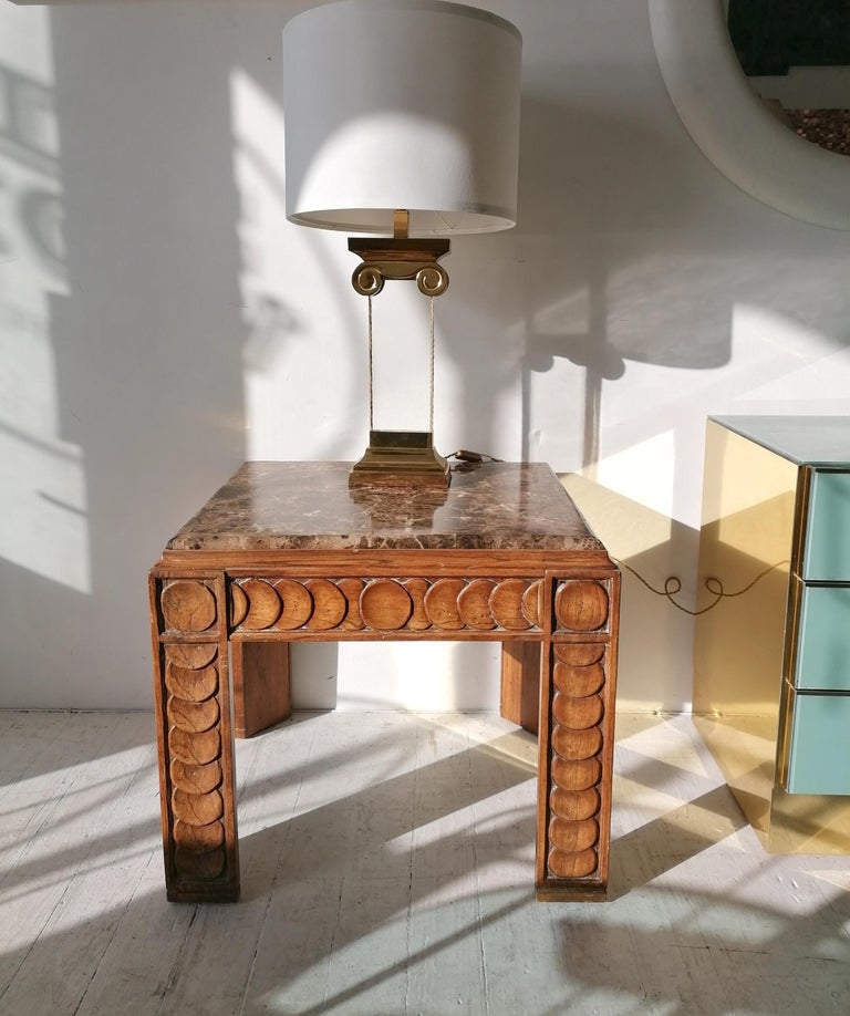 Vintage Brutalist Mid Century Oak and Marble Side/ End Table, C1960s