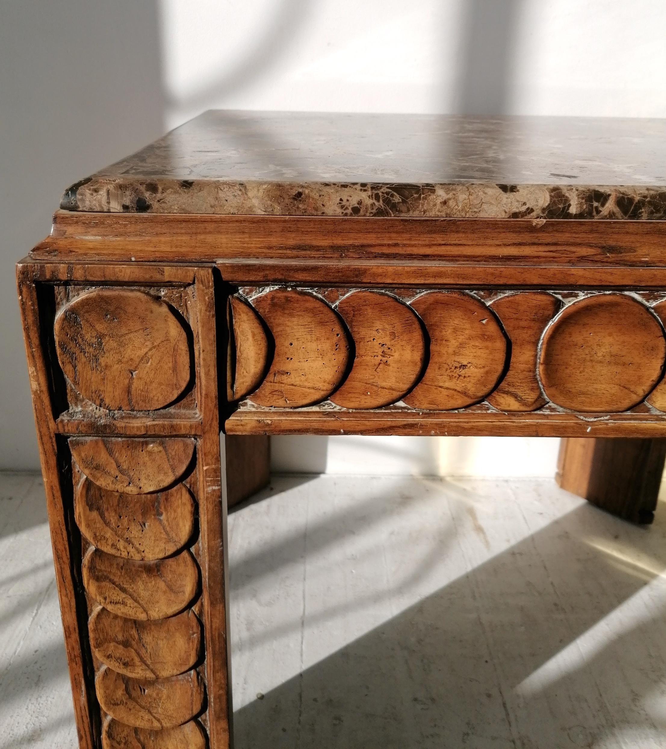 Vintage Brutalist Mid Century Oak & Marble Side/ End Table, C1960s / 70s 4