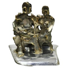 Vintage Brutalist Mid Century Steel Metal Family Table Sculpture Signed Hardy