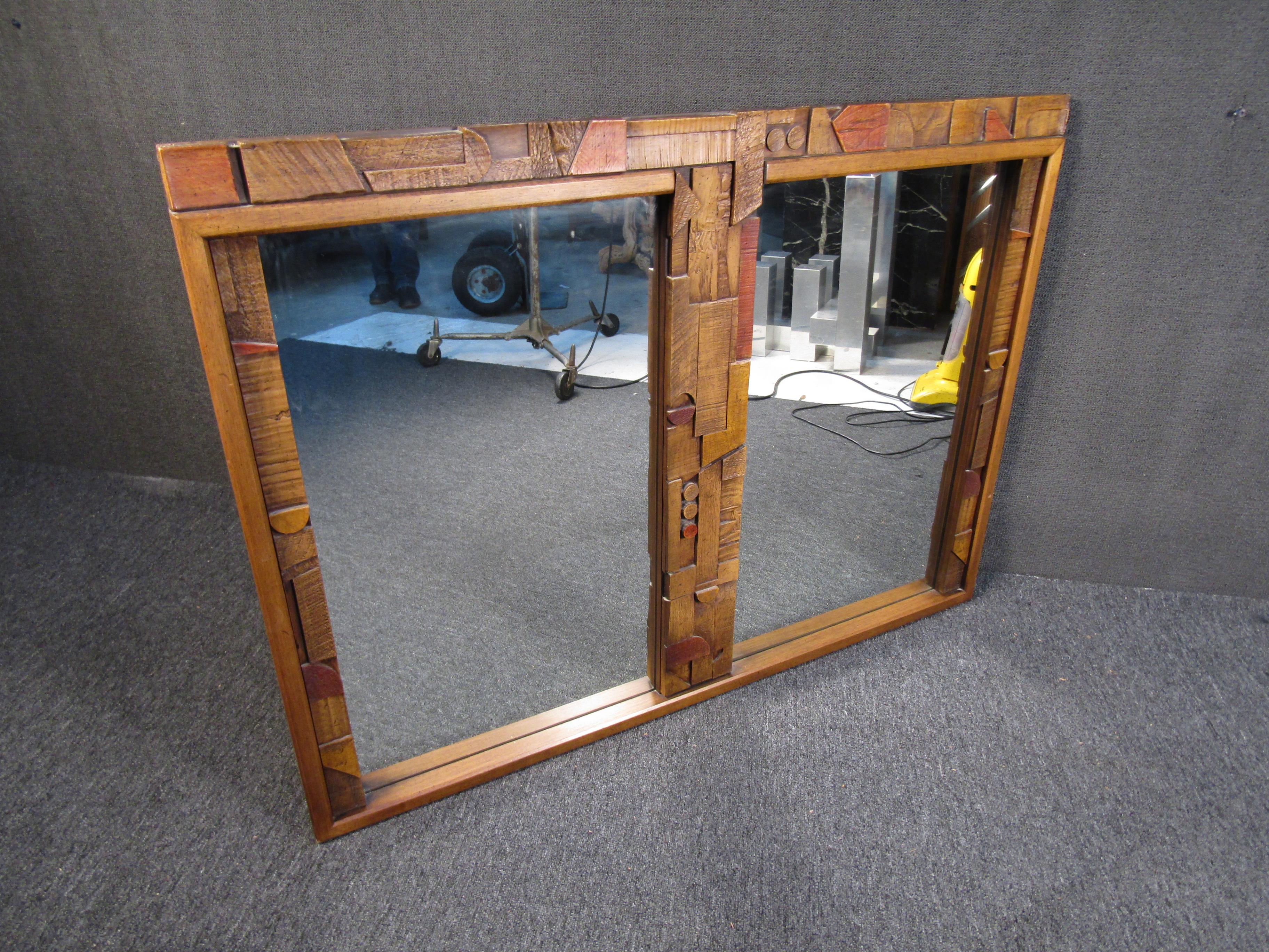 Vintage Brutalist Mirror by Lane Furniture For Sale 3