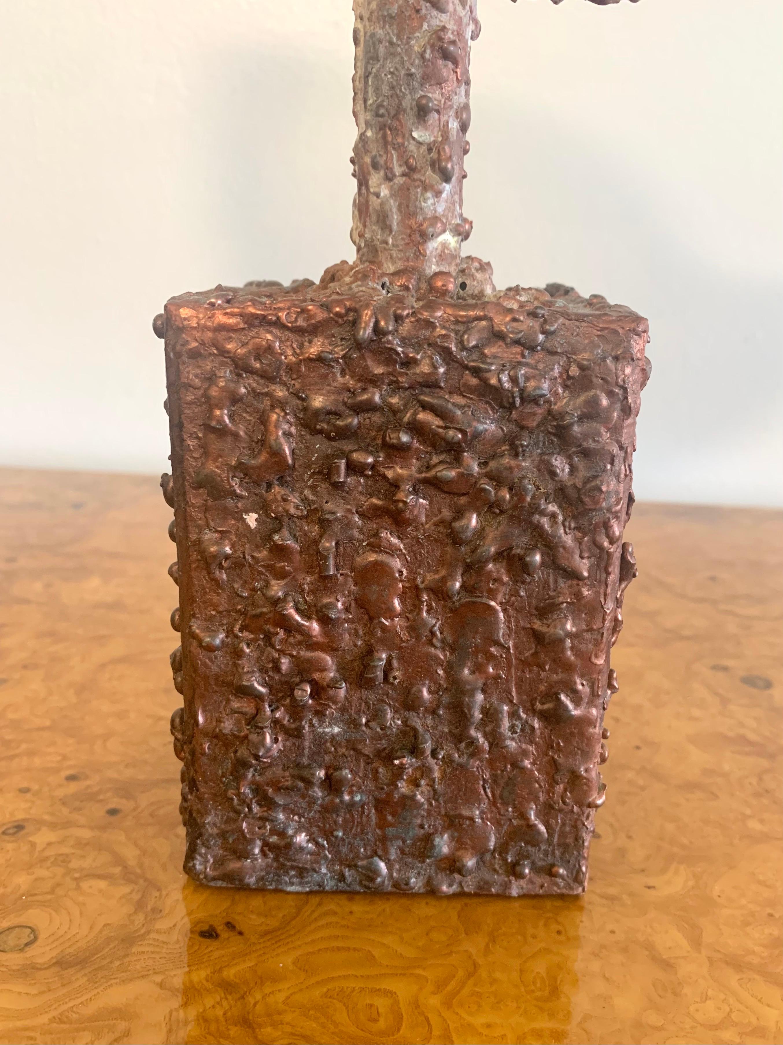 Vintage Brutalist Mixed Media Sculpture in Copper and Glass For Sale 4