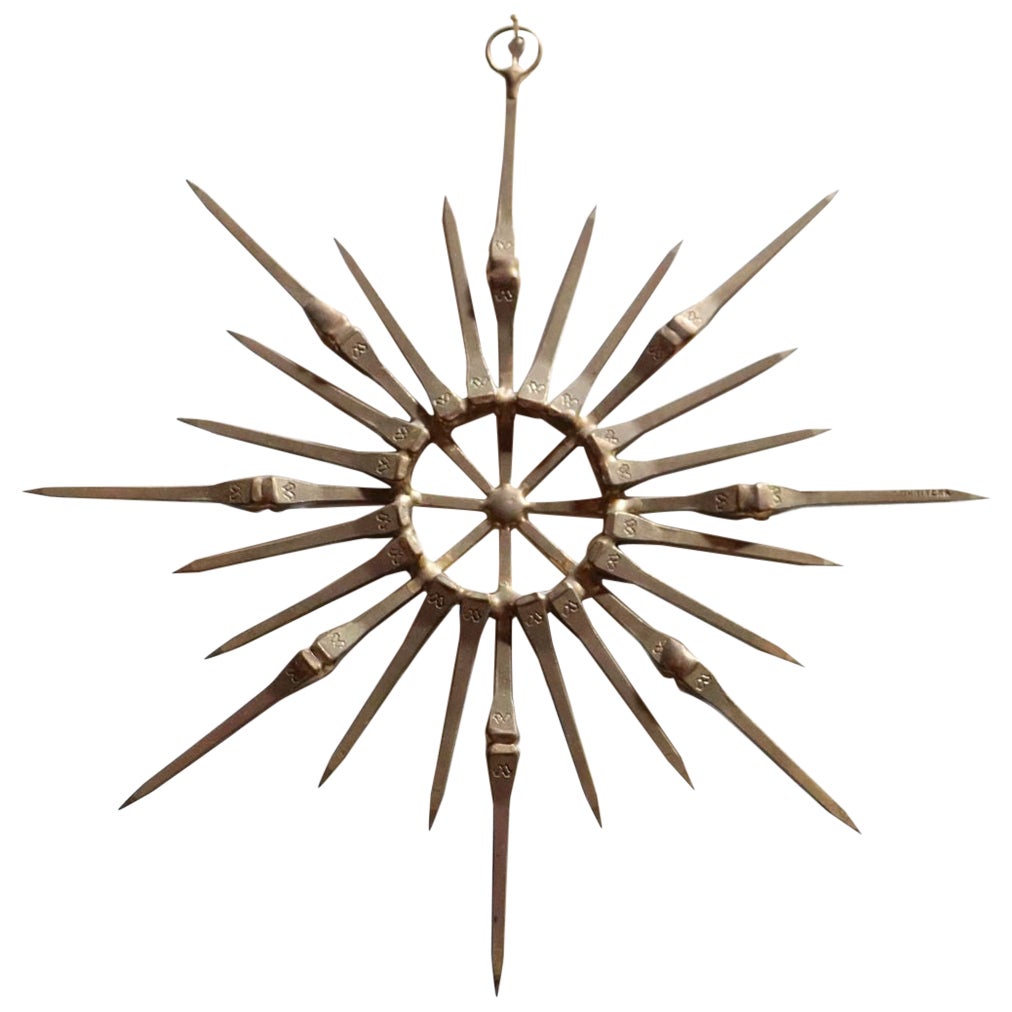 Vintage Brutalist Mixed Metal Star Wall Sculpture Ornament with Gold Adornments