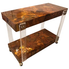 Vintage Brutalist Mixed Metals Brass Copper Patchwork Lucite Bar Cart