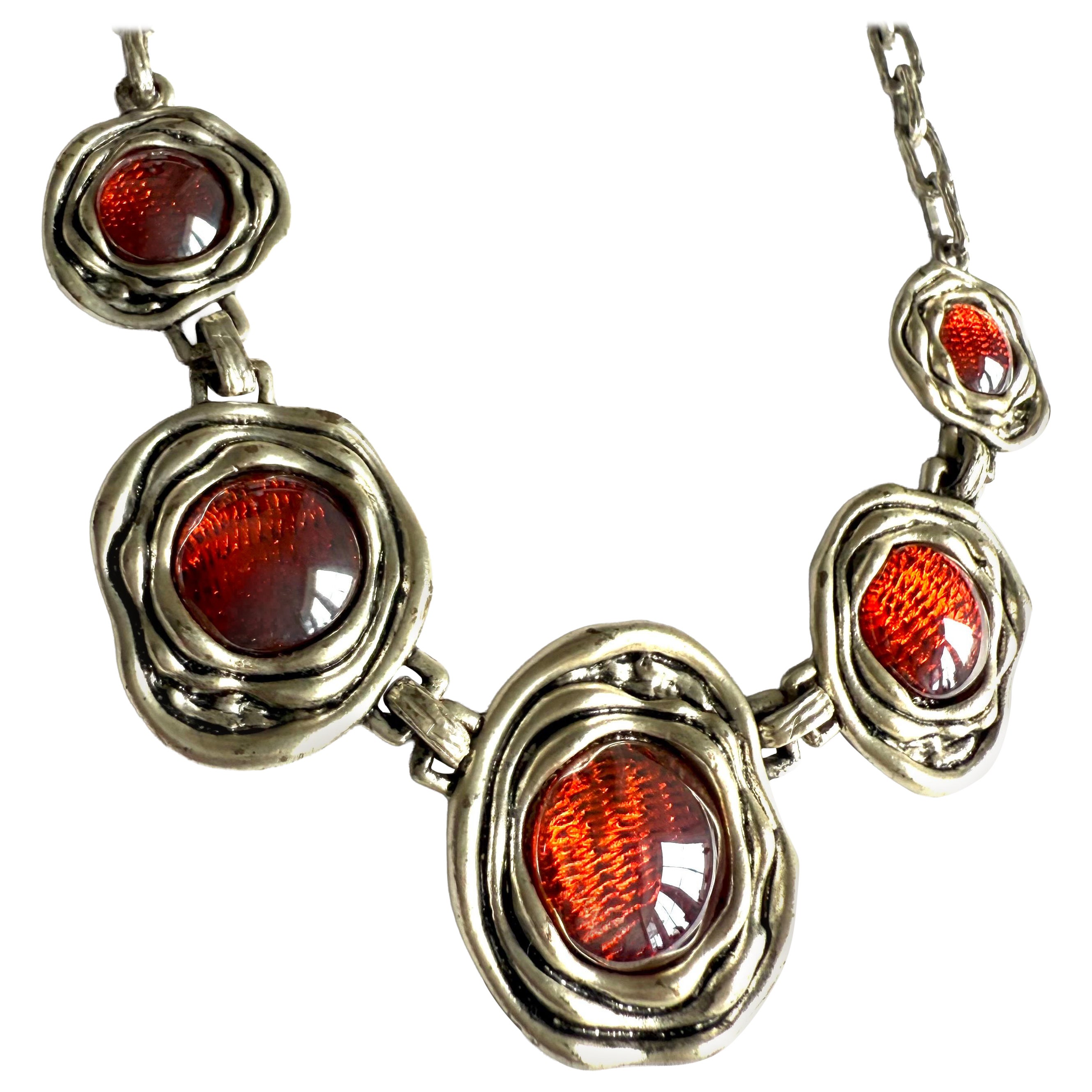 Vintage Brutalist / Modernist abstract faux amber / enamel Necklace, circa 1960