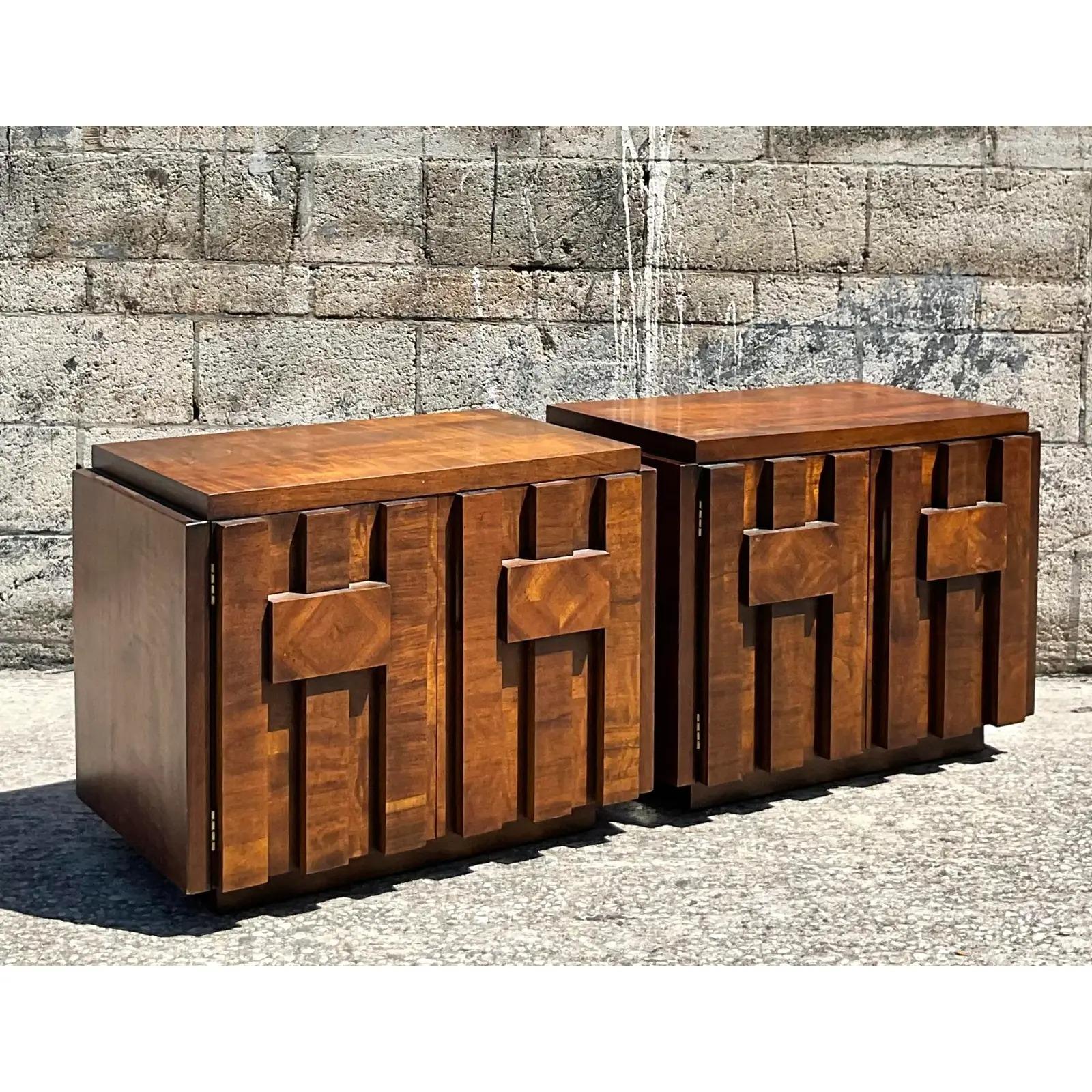 Vintage Brutalist Mosaics Nightstands After Lane, a Pair In Good Condition In west palm beach, FL