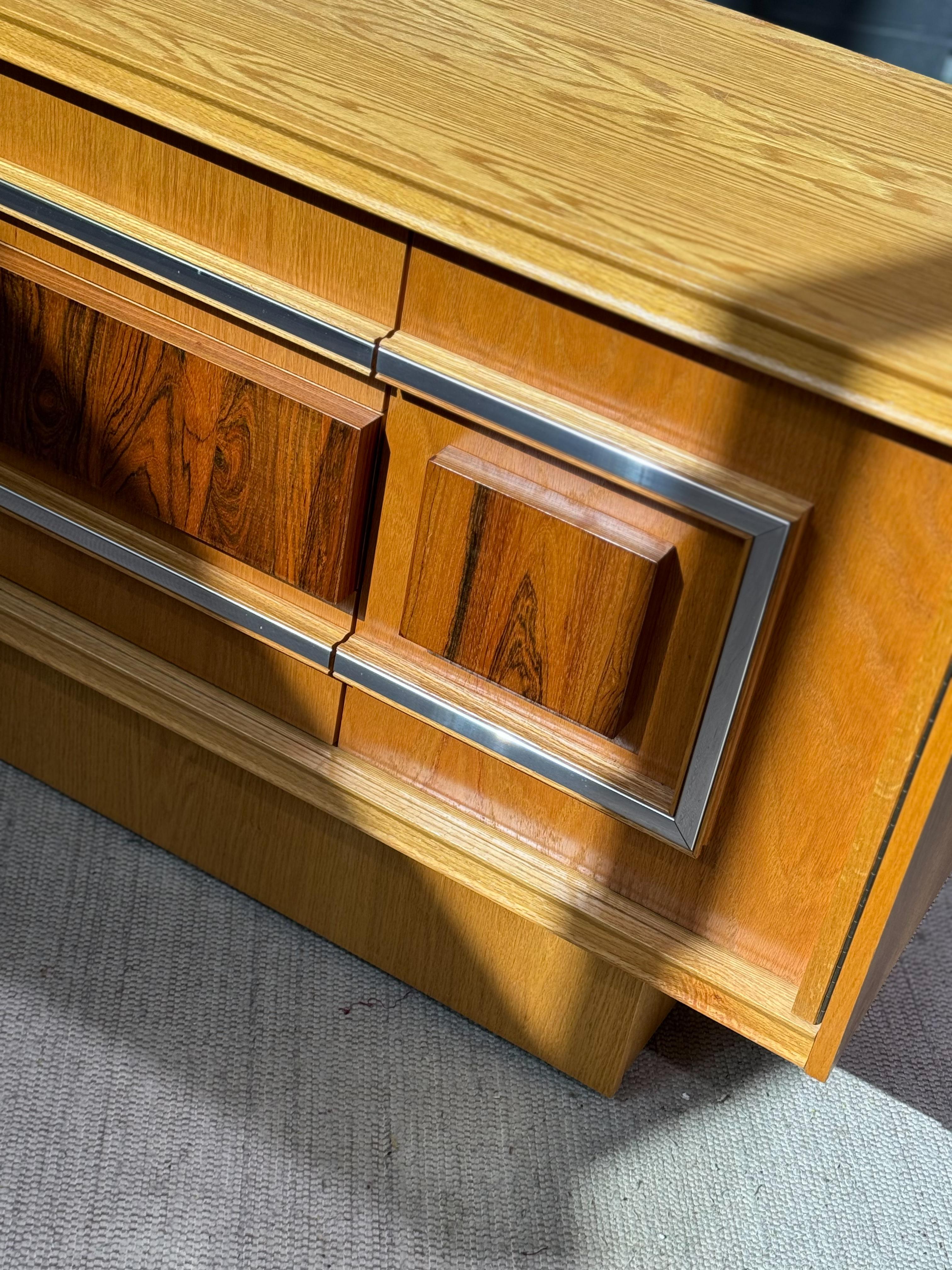 Late 20th Century Vintage Brutalist Oak and Chrome Credenza  For Sale