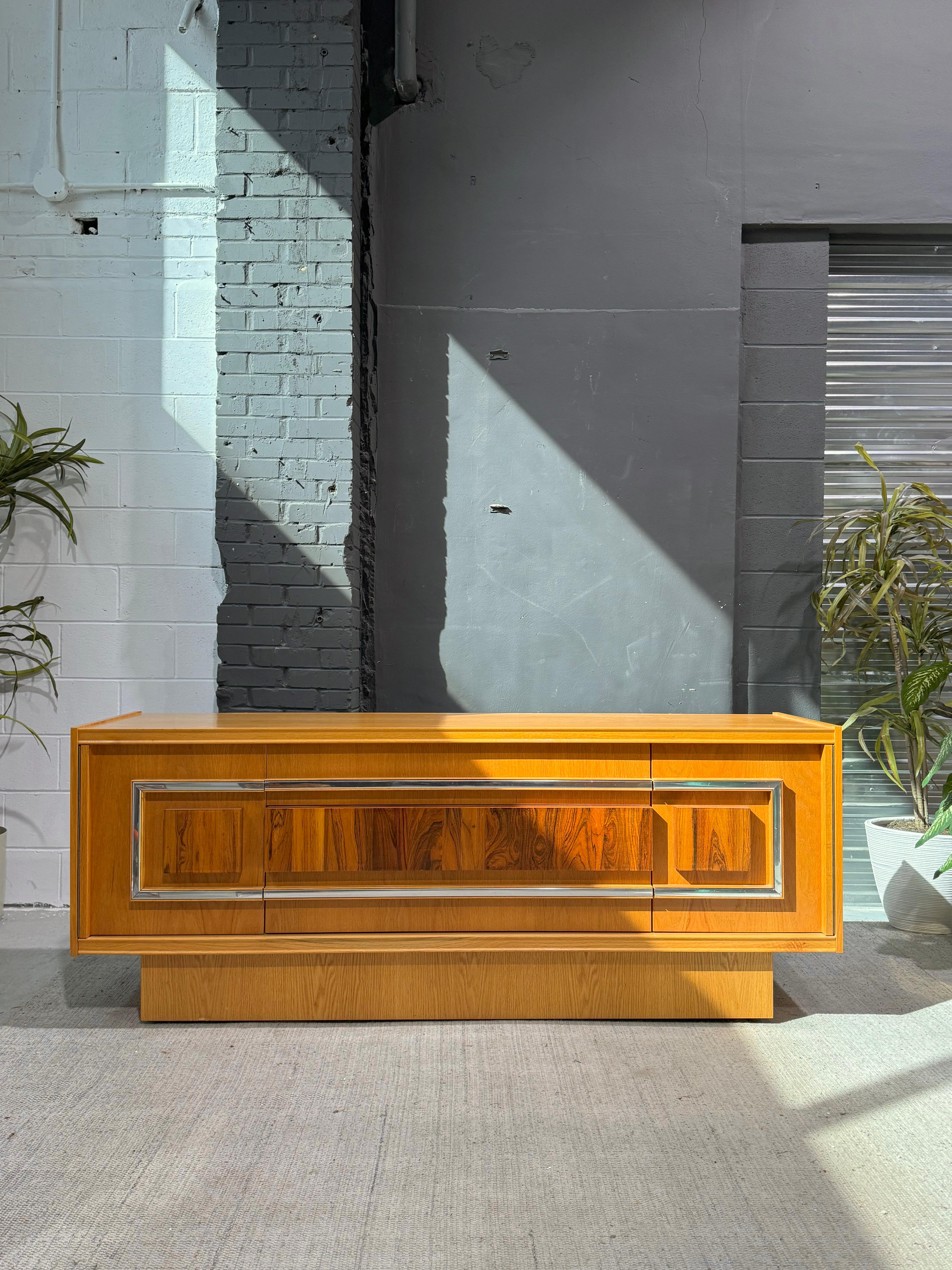 Vintage Brutalist Oak and Chrome Credenza  For Sale 3