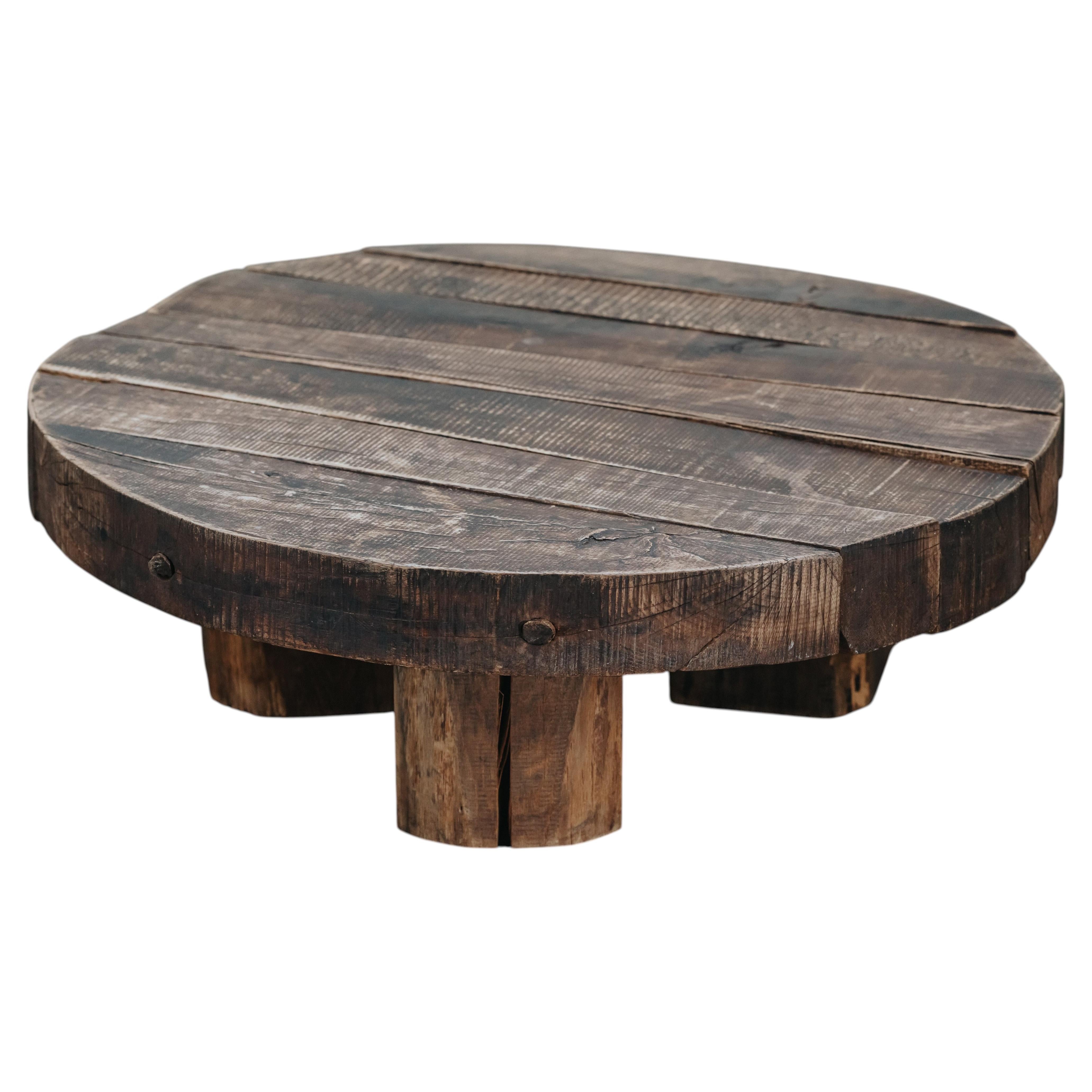 Table basse vintage de style brutaliste en chêne, provenant de France, vers 1960