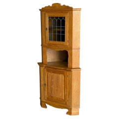 Vintage Brutalist Oak Corner Cabinet by Henning Kjærnulf Danish Modern