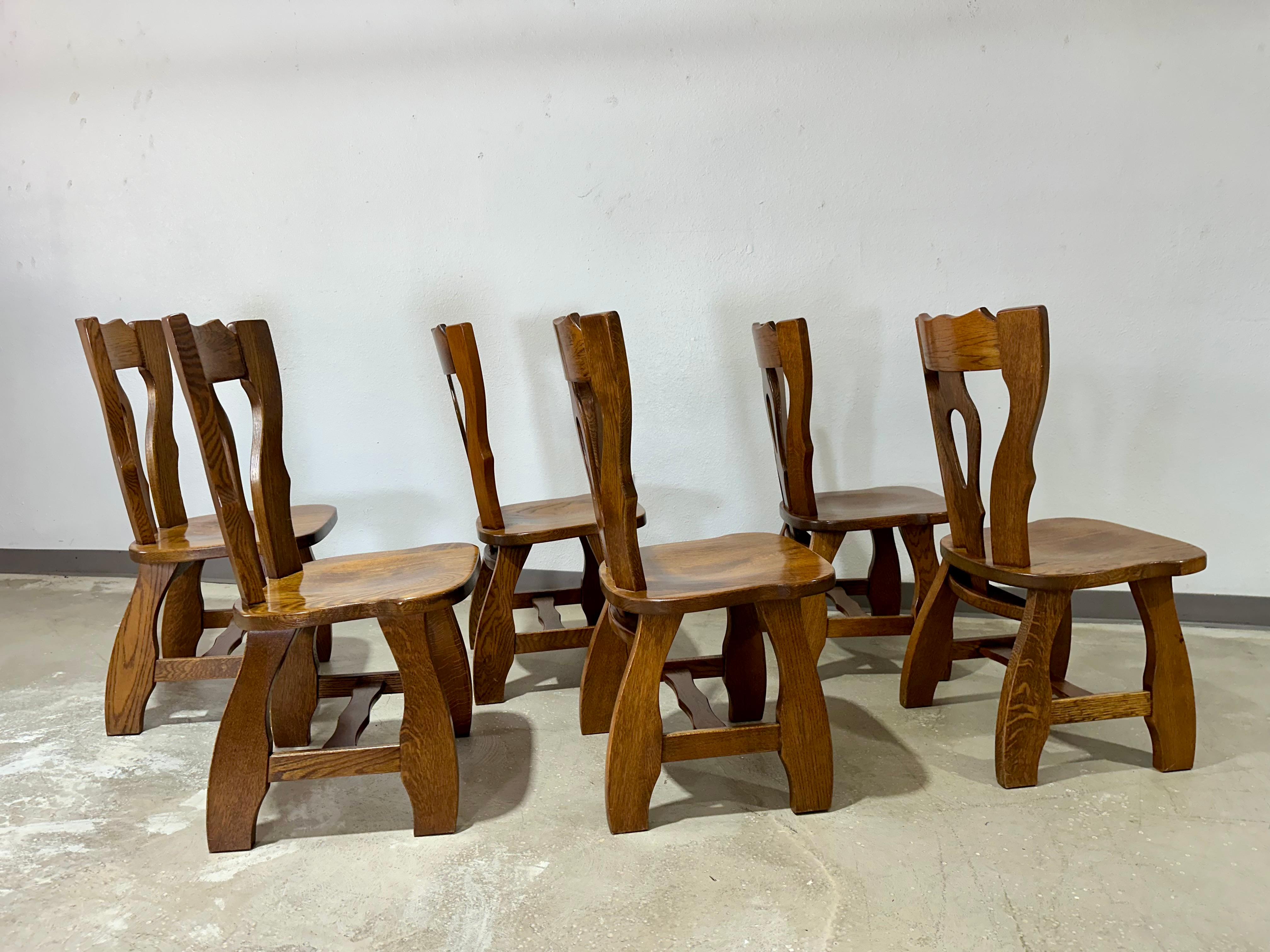 Set da pranzo brutalista d'epoca in Oak, con tavolo allungabile e 6 sedie in vendita 2