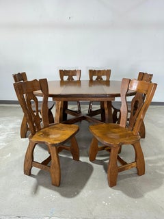 Vintage Brutalist Oak Dining Set, Ausziehtisch und 6 Stühle