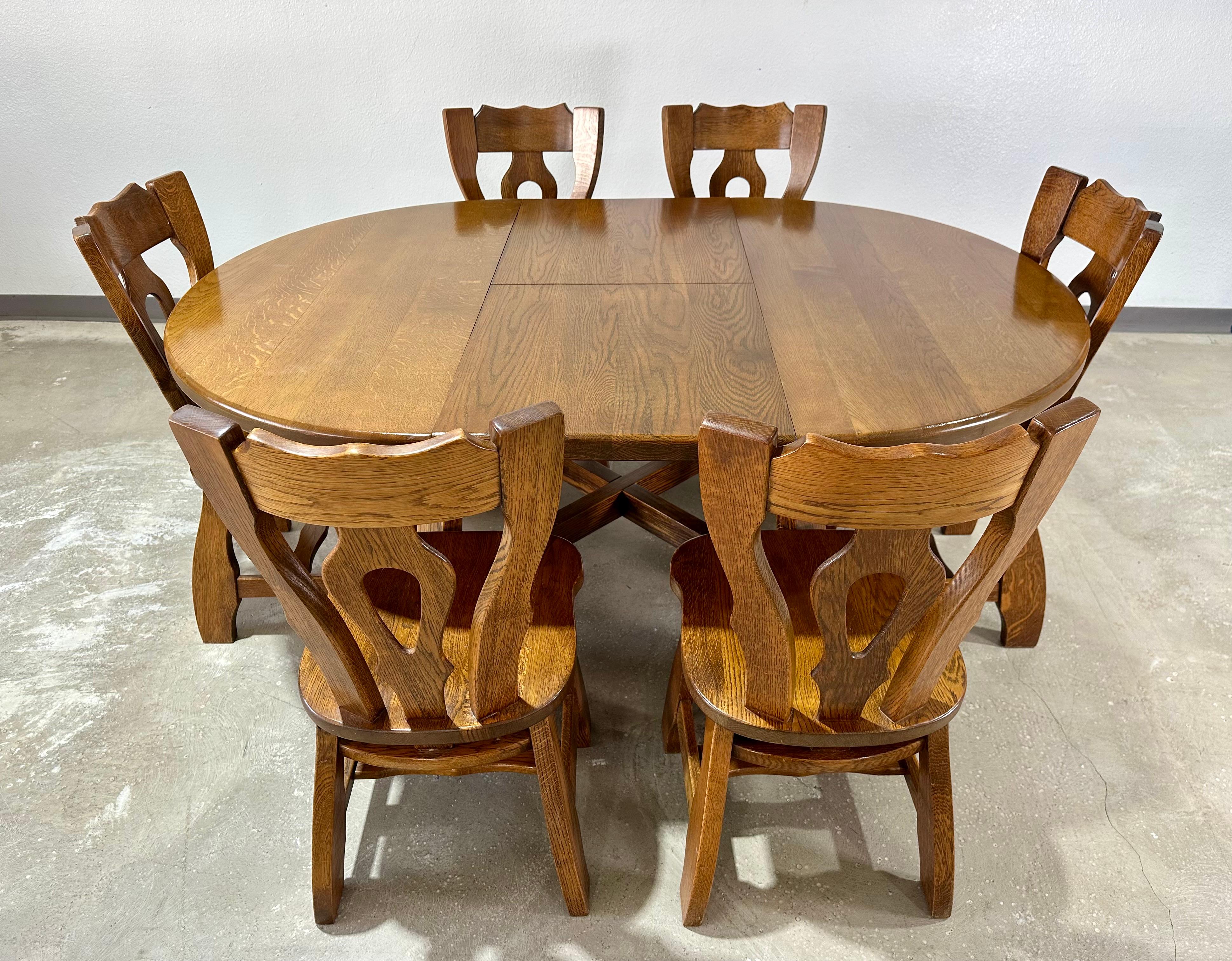 Brutalismo Set da pranzo brutalista d'epoca in Oak, con tavolo allungabile e 6 sedie in vendita