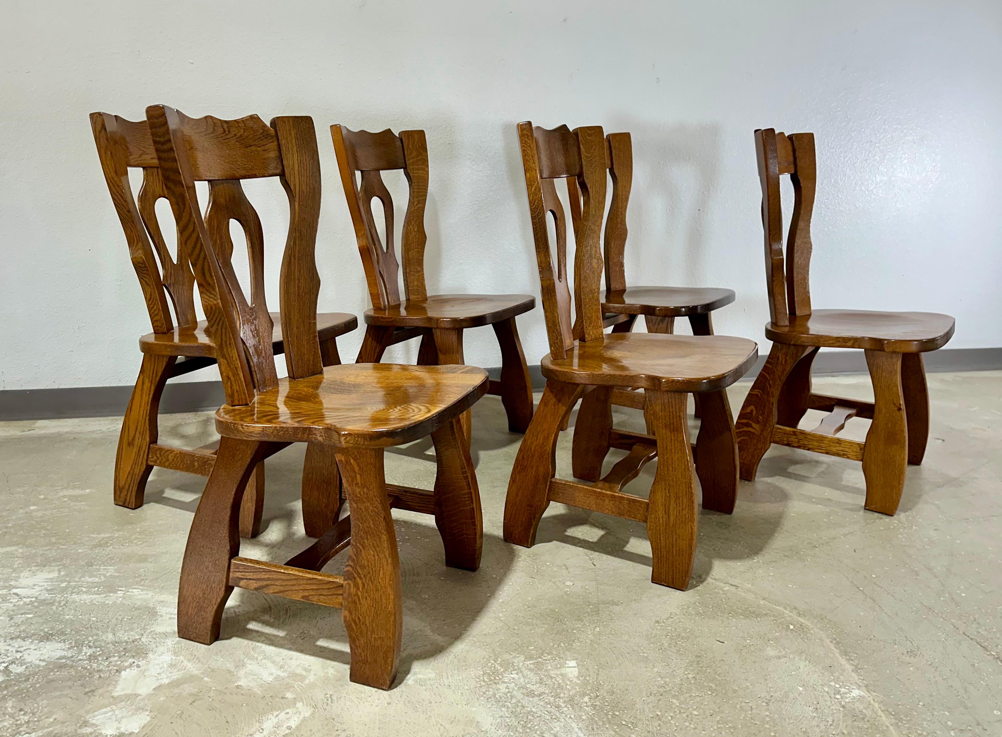 Set da pranzo brutalista d'epoca in Oak, con tavolo allungabile e 6 sedie in vendita 1