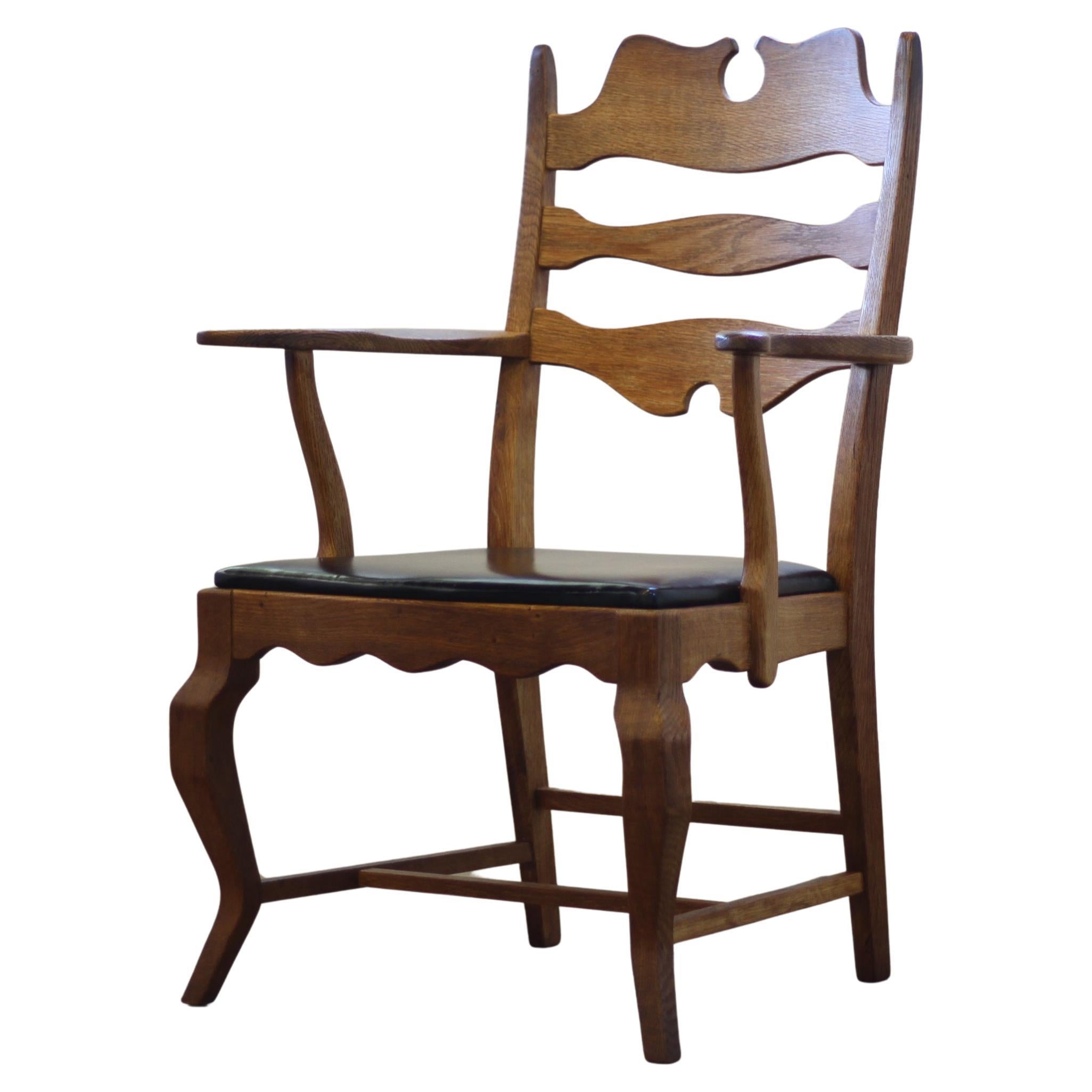 Vintage Brutalist Oak Razorblade Armchair by Henning Kjærnulf, 1960s