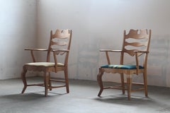 Poltrone brutaliste d'epoca a lama di rasoio in Oak di Henning Kjærnulf, anni '60