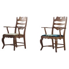 Vintage Brutalist Oak Razorblade Armchairs by Henning Kjærnulf, 1960s