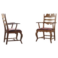 Vintage Brutalist Oak Razorblade Armchairs by Henning Kjærnulf, 1960s