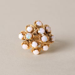 Vintage Brutalist Opal Cluster Ring 18K Yellow Gold
