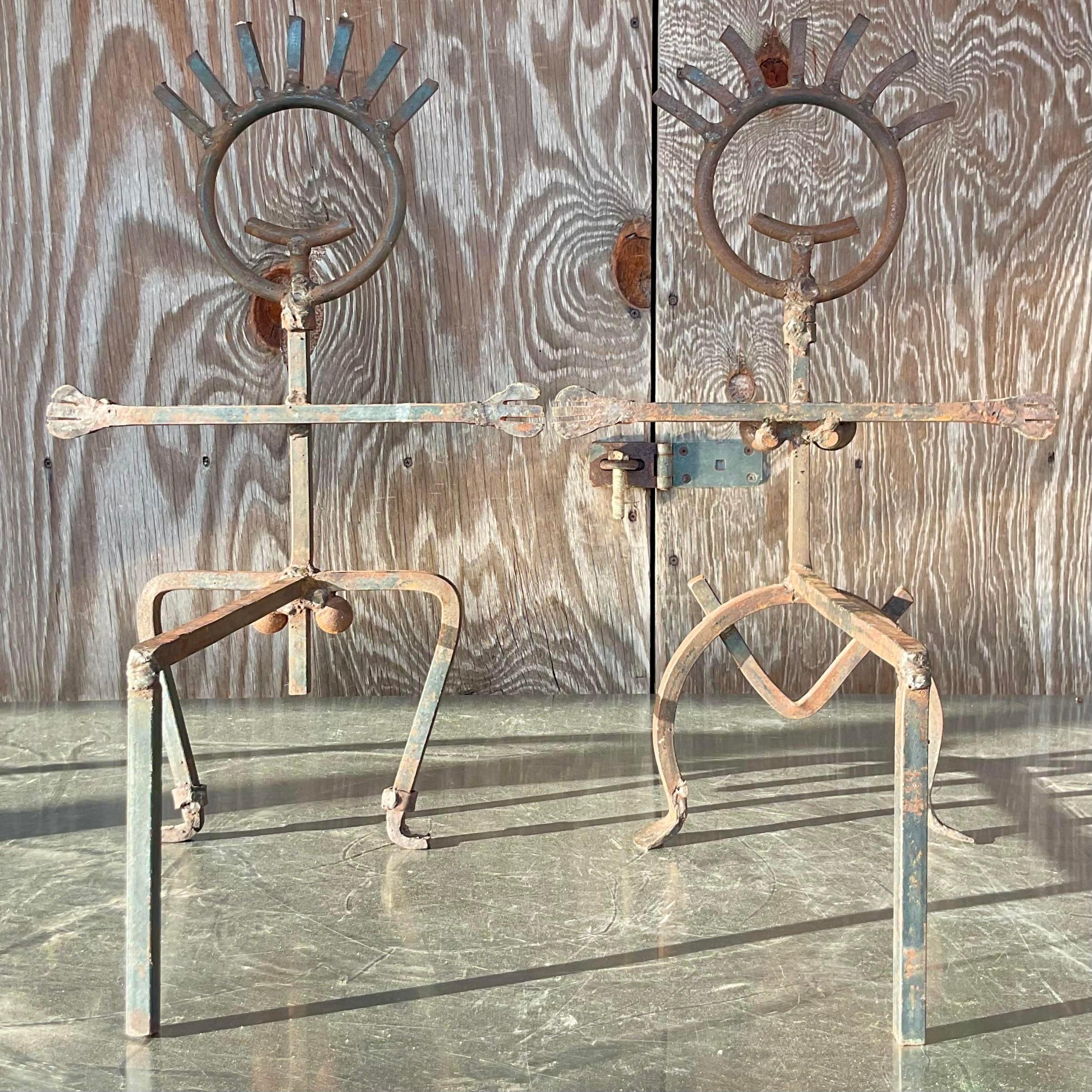 Vintage Brutalist Patinated Man and Woman Andirons - a Pair For Sale 2