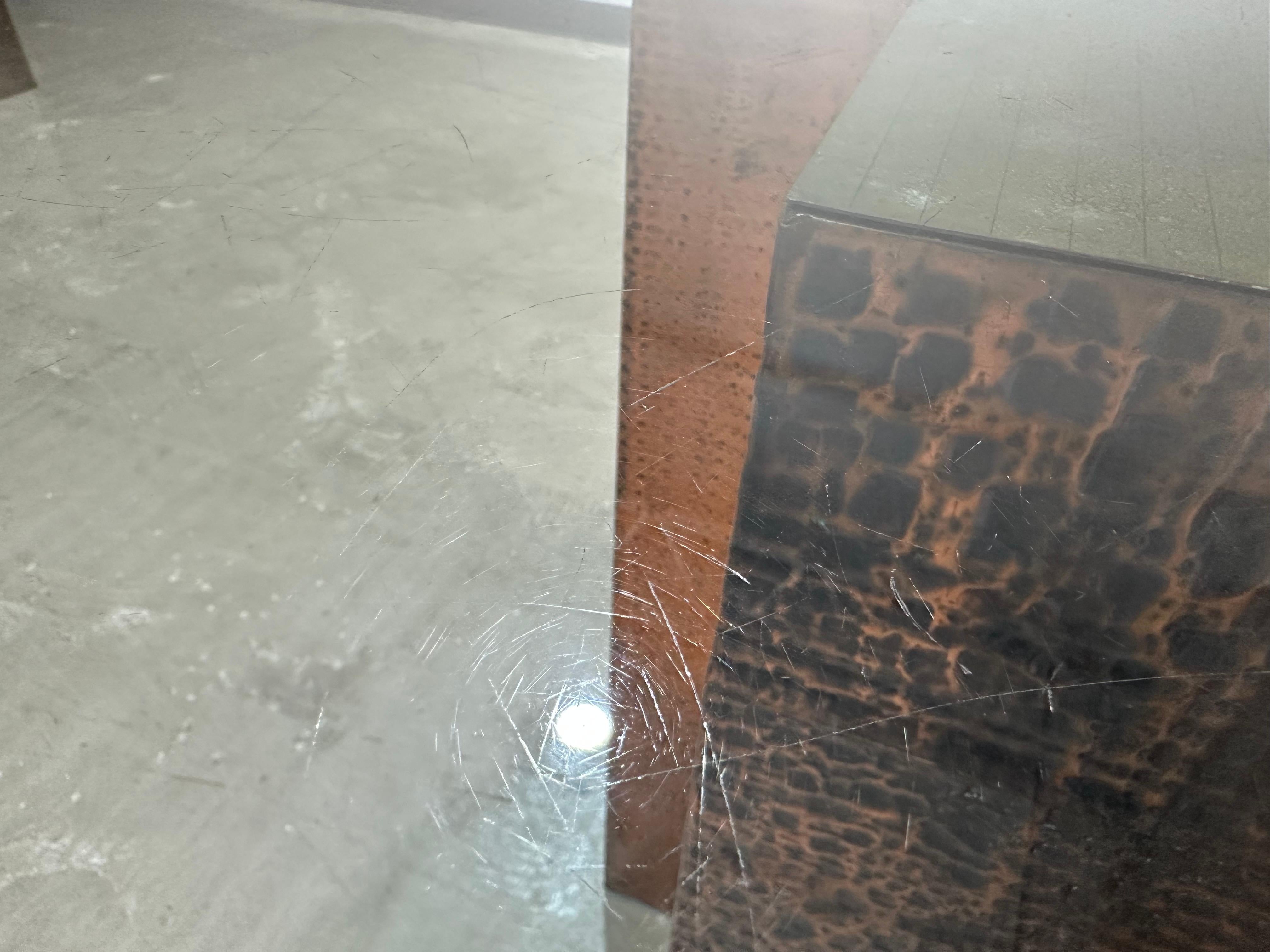 Vintage Brutalist Paul Evans Style Hammered Copper and Glass Dining Table For Sale 2