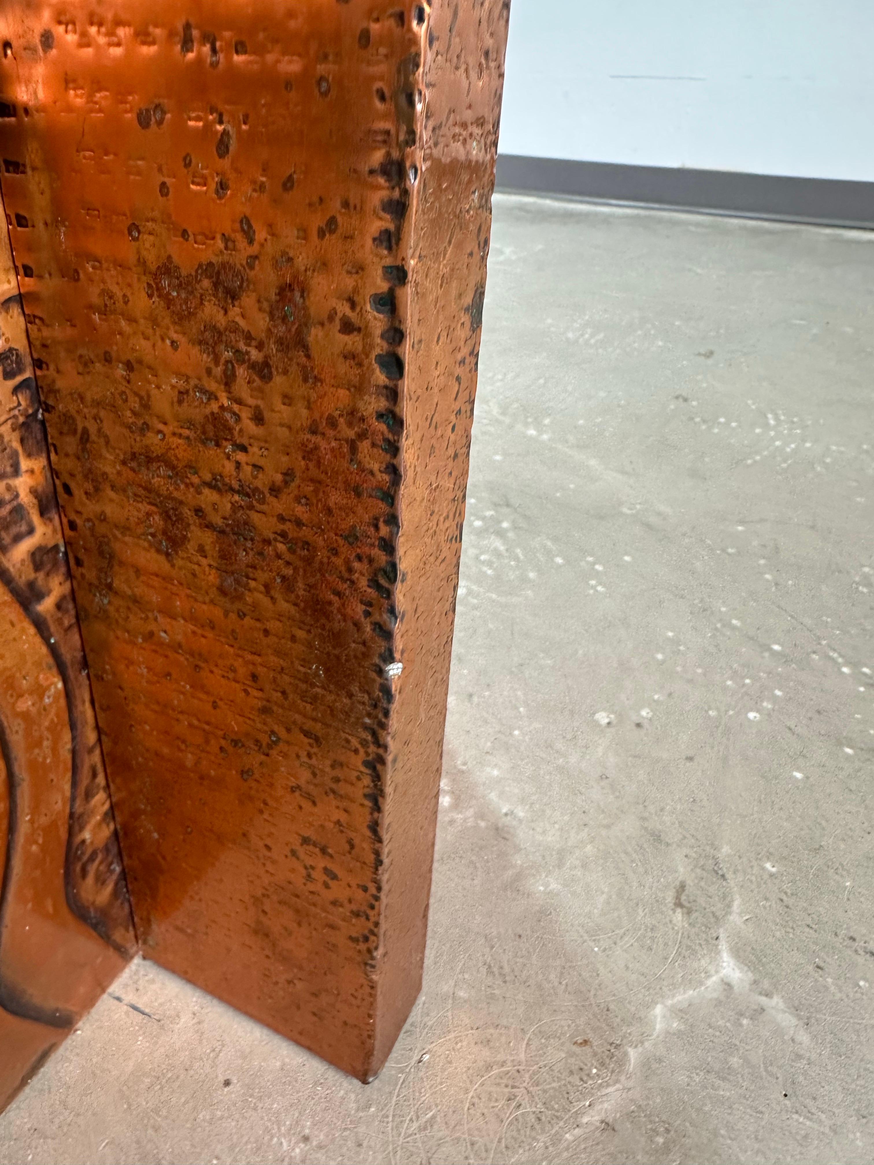 Vintage Brutalist Paul Evans Style Hammered Copper and Glass Dining Table For Sale 3