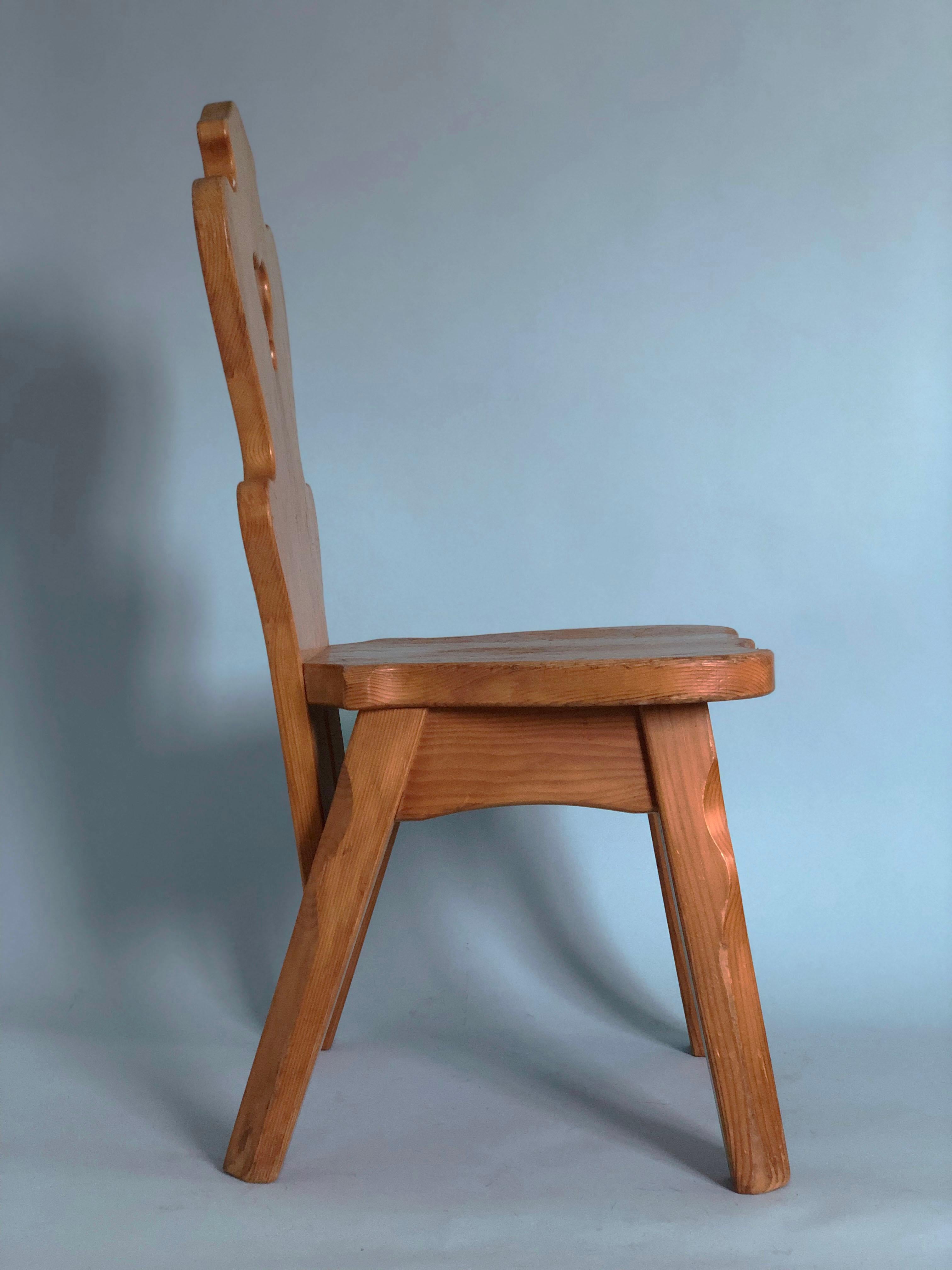 Pine Vintage Brutalist Scandinavian Dining Chair Sweden 1960s Set of 4