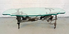 Vintage Brutalist Sculptural Glass Coffee Table with Welded Metal Base