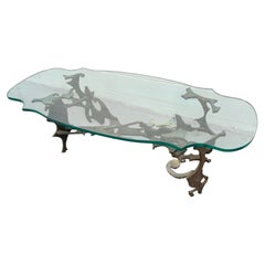 Vintage Brutalist Sculptural Glass Coffee Table with Welded Metal Base