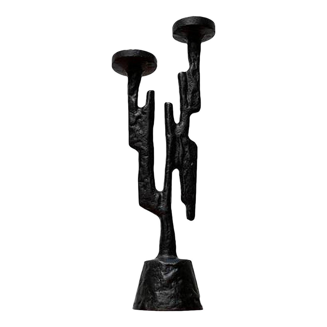 Vintage Brutalist Sculptural Metal Candleholder, 1970s